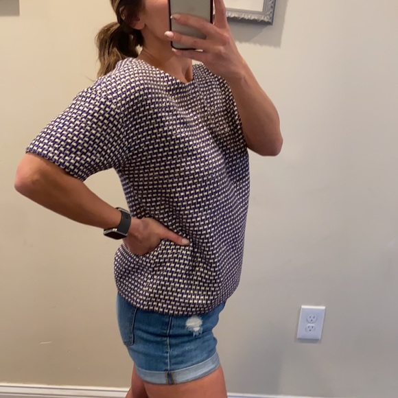 J. Crew Short Sleeve Woven Tweed Top Keyhole Back - Picture 5 of 12